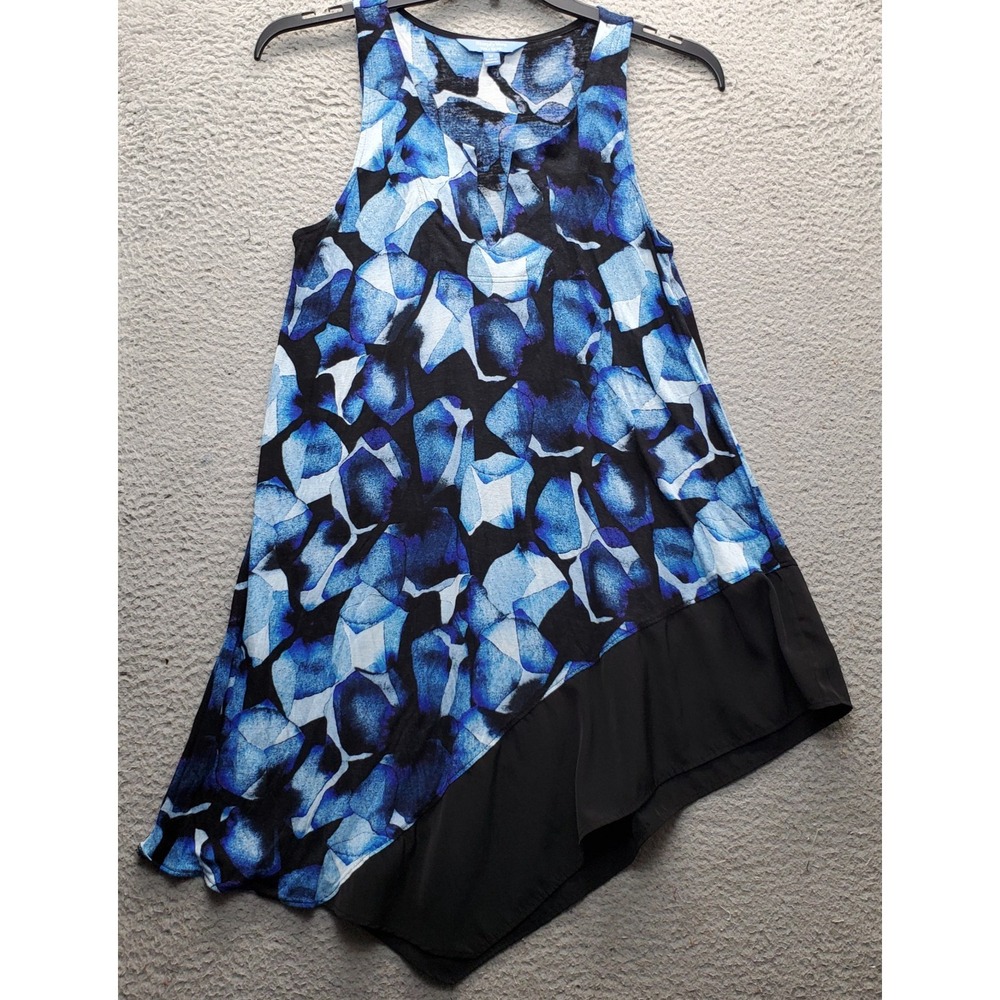Vera Wang Tank Dress Women Medium Multicolor Floral Wide Sleeve Asymmetrical Hem
